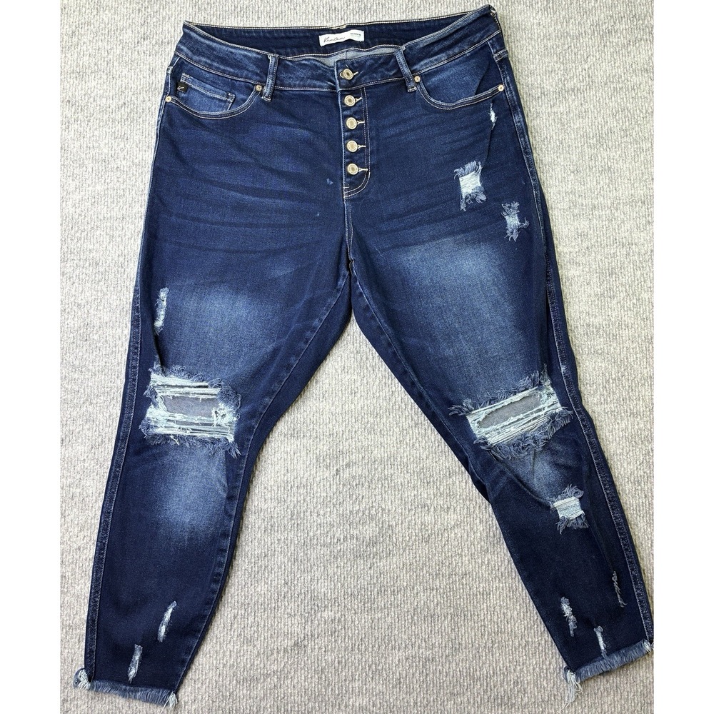 KanCan Womens 18W High Rise Curvy Skinny Jeans Dark Wash Distressed Button Fly